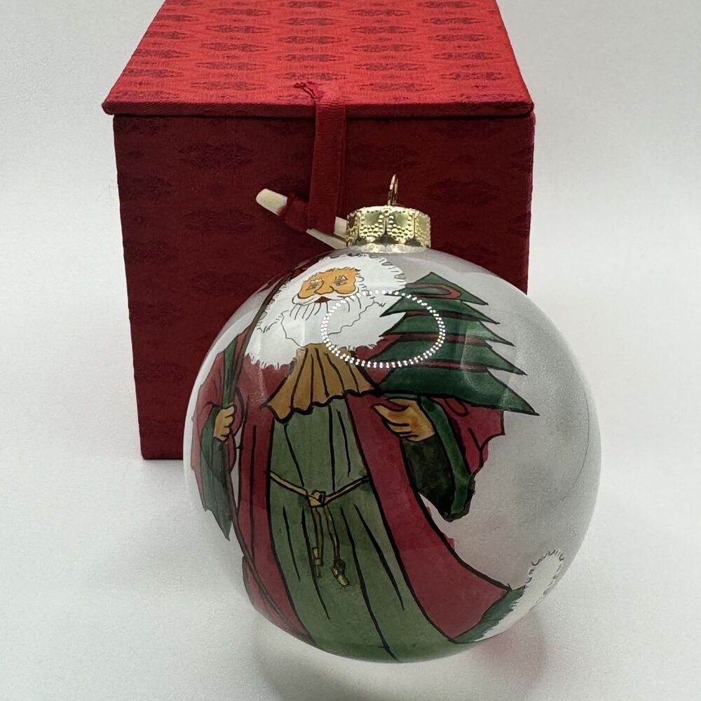 Vintage FIGI Inside Art Santa Christmas Tree Merry Christmas Glass Ornament
